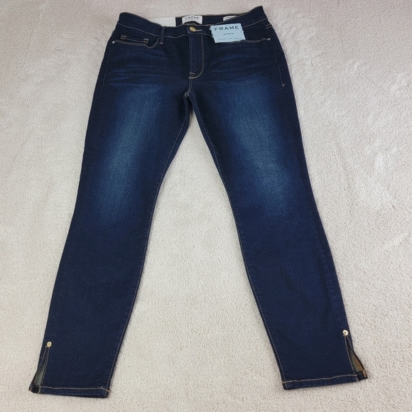 Frame Le Skinny De Jeanne Fellah Slit Rivet Clean Denim Blue Jeans Sz 31 NEW - Picture 2 of 16